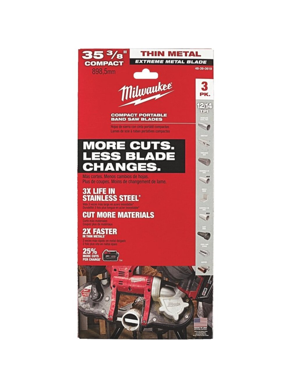 Milwaukee 48-39-0619 Tool Extreme Thin Metal Compact Band Saw Blade 3pk